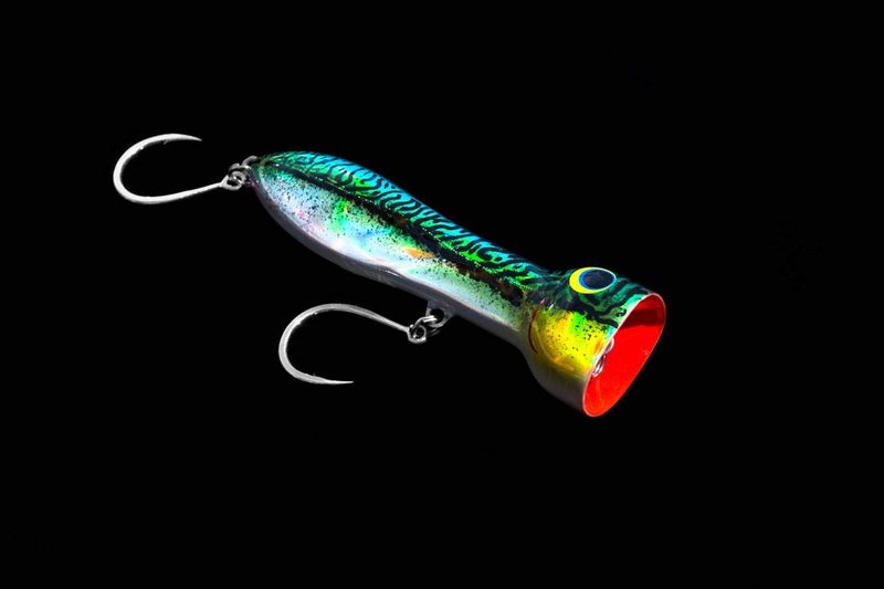 Nomad Design Chug Norris Popper - Offshore Saltwater Fishing Lure with Hydrodynamic Design, 3.75"" Floating, BKK 4X Trebles Hook, 3/4oz - Silver Green Mackerel - Image 5